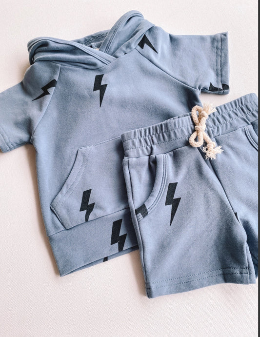 Blue lightening Bolt Hooded Short Set