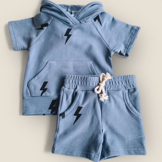 Blue lightening Bolt Hooded Short Set