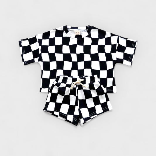 Black & White Checkered Short Set