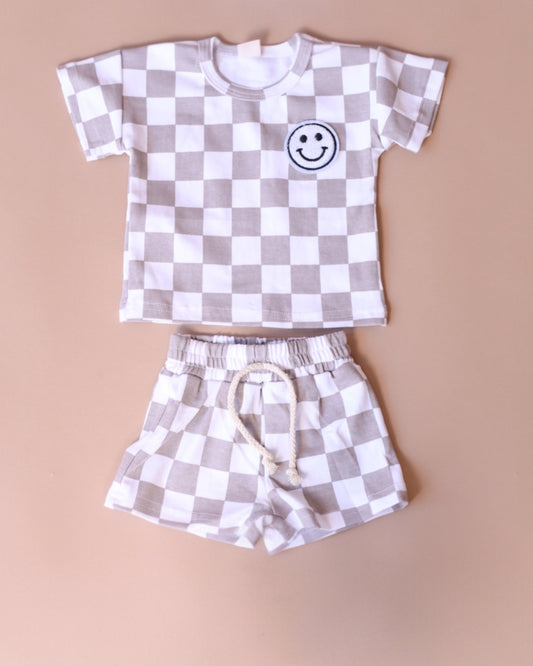 Smiley Checkered Short Set